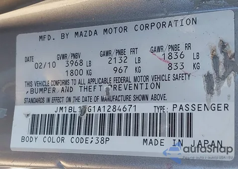 2010 Mazda Mazda3 I Touring from USA, damaged, VIN JM1BL1SG1A1284671